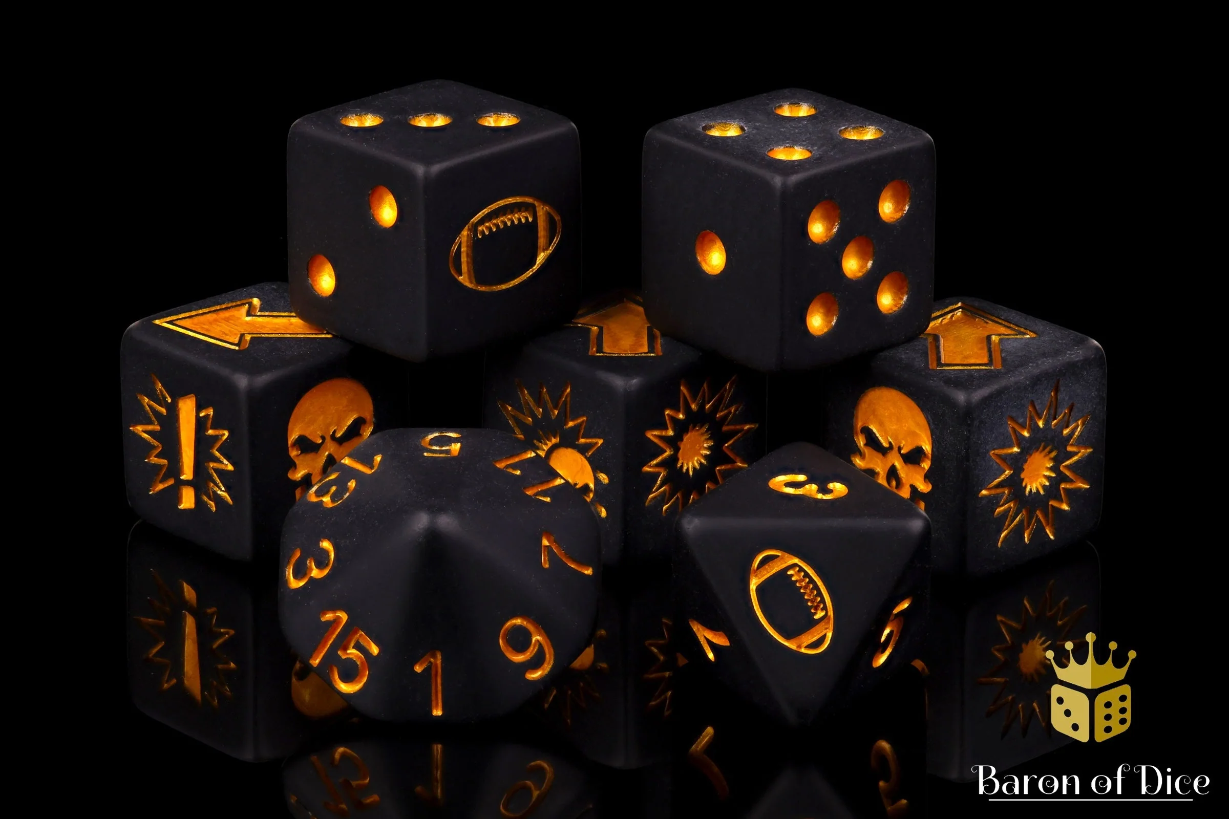 Matte Black, Football Dice Sets - Image 3