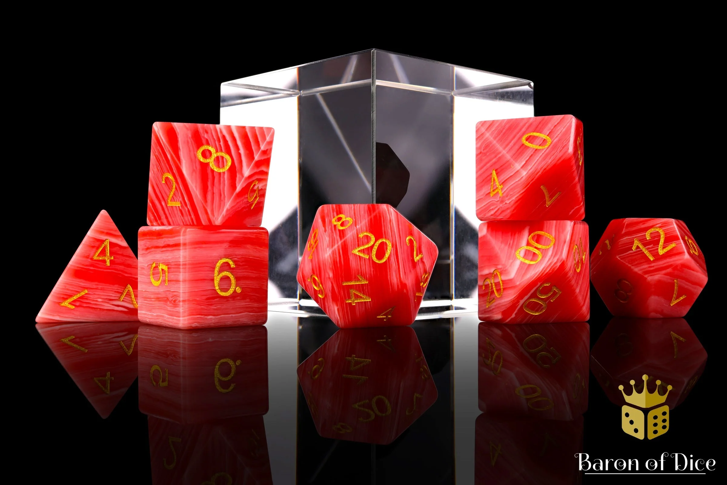 Rhodochrosite Sharp Edge Rpg Dice Set - 7 Pieces - Image 3